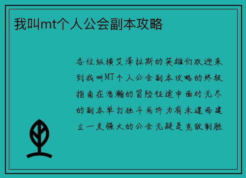 我叫mt个人公会副本攻略